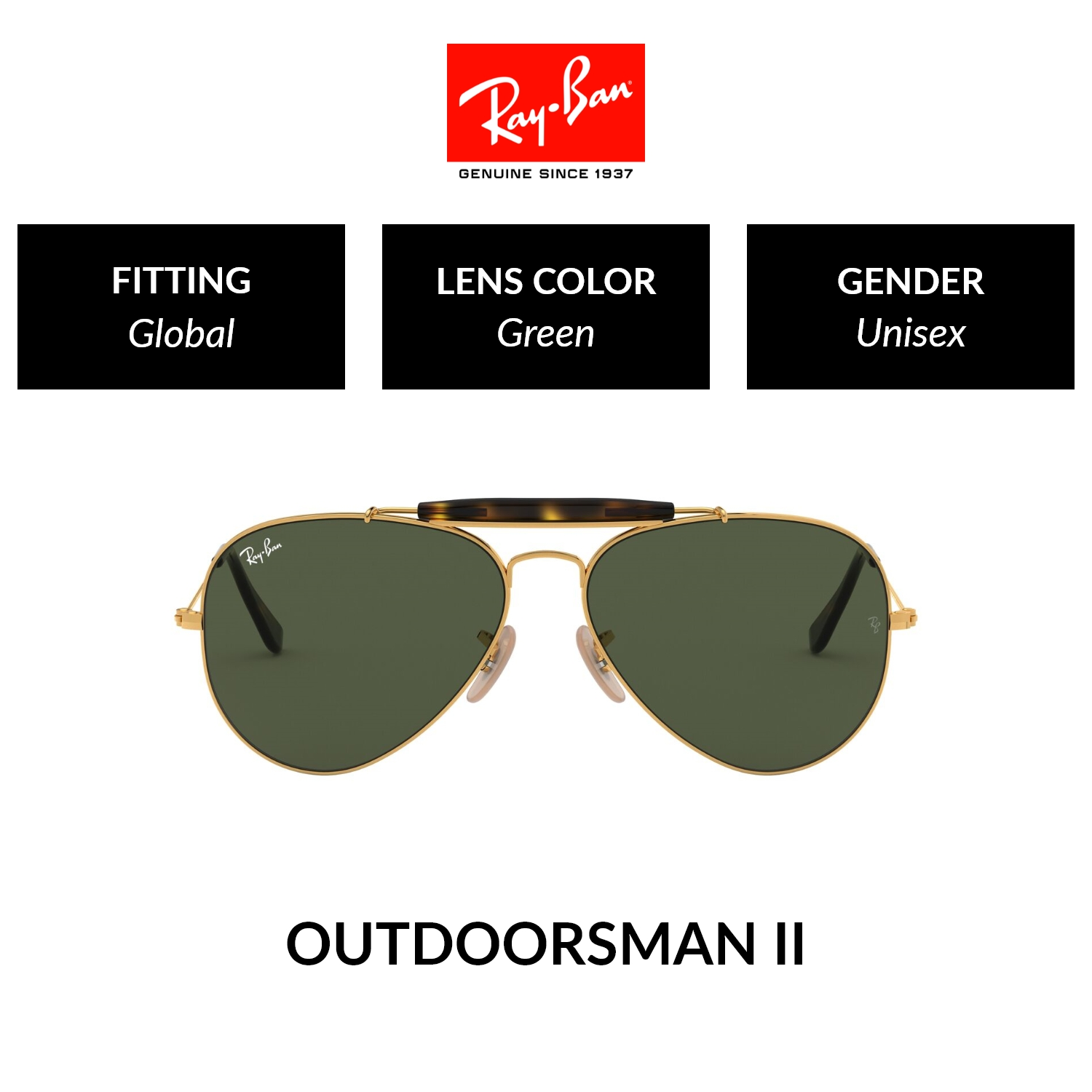 Ray-Ban OUTDOORSMAN II | RB3029 181 | Unisex Global Fitting |  Sunglasses | Size 62mm
