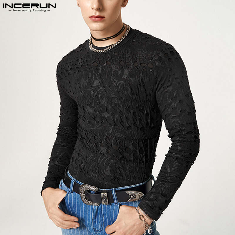 INCERUN Mens Long Sleeve Fit Floral T Shirts Casual Party Blouse Pullover Tops (Western Style)