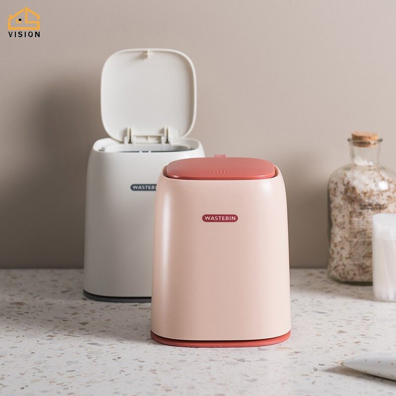 [Delivery in 3 Days]Vision Desk Mini Trash Bin Press Type Dustbin Office Dressing Table Living Room household Mini Storage Box Table Top Trash Can With Cover