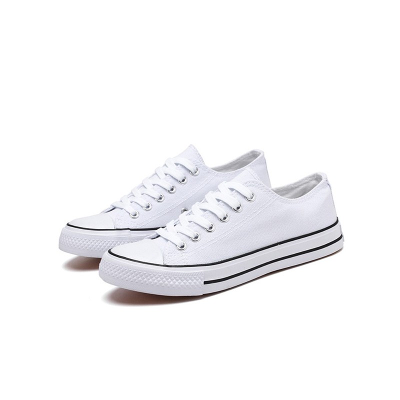 [BY SCHUMART] Unisex Back to School White/Black Canvas laced shoes. Casual Sneakers for kids and adults sizing