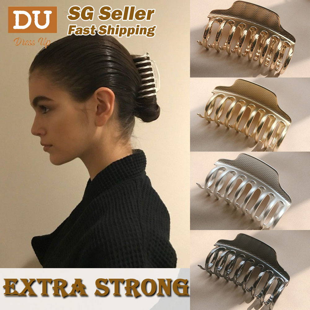 [SG NEW❗Extra Strong] 8cm Large Metal Hair Claw Clips, Big Ponytail Clamps, Versatile Color Hair Claw, Girlish Hair Clip, Fashionable Hair Clip, Hair Claw Clip, Hair Accessories