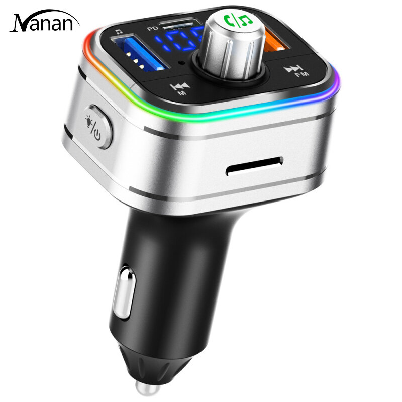 Bc62 Car Bluetooth-compatible Fm Transmitter Hands-free Calling Voice Assistant Atmosphere Light Voltage Detection Pd Fast Charger