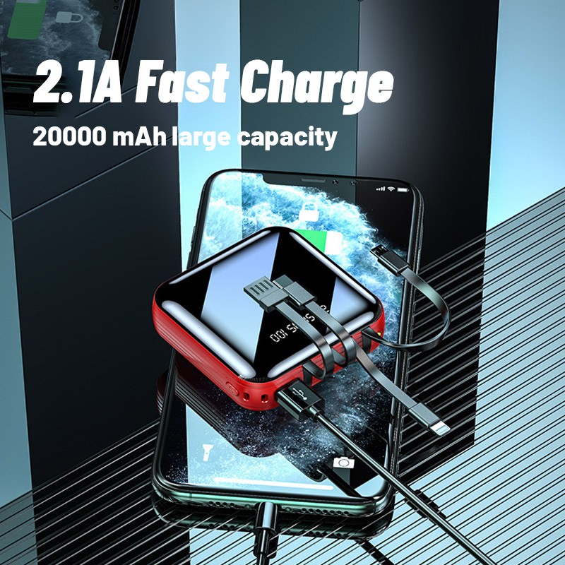 【SG READY STOCK】Mini power bank 20000mah Latest Fast Charging Built-in 3 Cables Digital Display Powerbank Portable External Battery Pack 快充充电宝