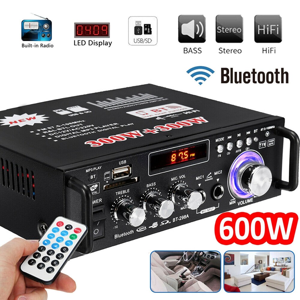 [In Stock]Original Speaker Bluetooth Amplifier Speaker Amplifier Home Speaker 600W Digital Amplifier HIFI bluetooth Stereo Audio AMP USB SD FM Mic Car Home with Remote Control