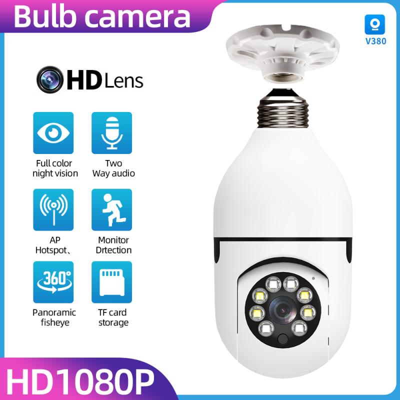 【360° panorama】light bulb camera cctv camera for home wireless with voice connect to cellphone night vision 1080p hd ip camera 360° rotation two-way intercom Remote monitoring mini camera IP Security 