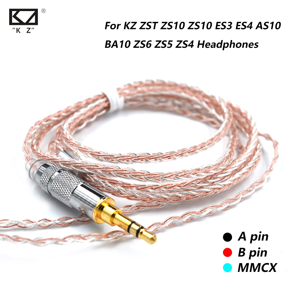 KZ Oxygen Free Copper Silver Mixed Upgrade Cable 2Pin/MMCX Connector 3.5mm Plug HIFI Headset Wire Lossless Sound Quality Earphone Line Comfortable Wearing Headphone Replaced Cord For ZST ZS10 ZS10 ES3
