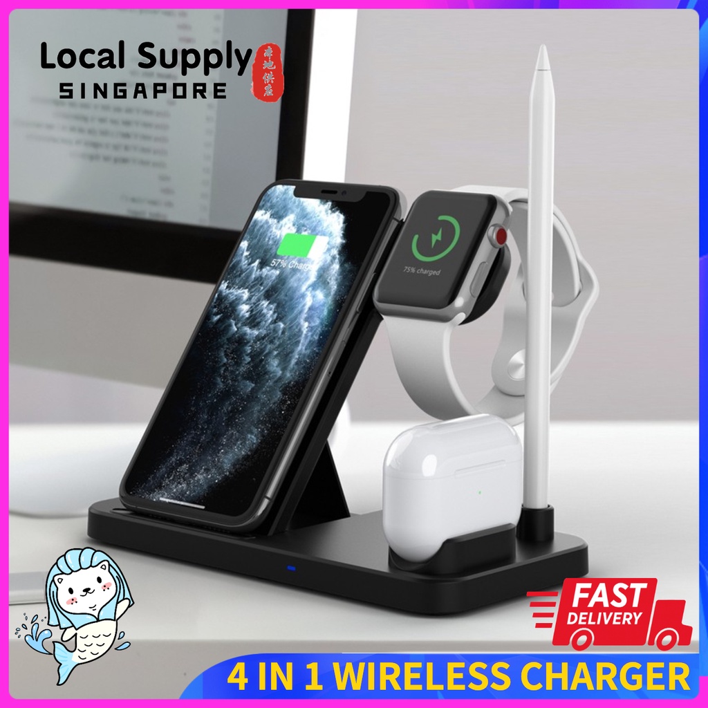 DESKTRON Wireless Charger Qi 4 IN 1 Charging Station, Wireless Charging Pad, Charging Station Dock, Qi Wireless Fast Charge, Compatible with iWatch, Apple Pencil, Airpod Airpod Pro, iPhone 13 and Qi W