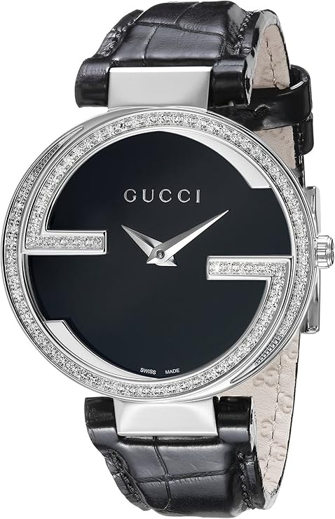 Gucci "Interlocking" Diamond-Accented Stainless Steel Women's Watch with Black Band(Model:YA133306)